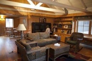 The cozy library at Sleeping Lady Resort. 