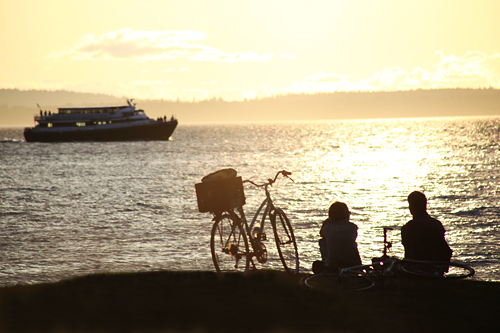 ferry boat and bikes in bellingham