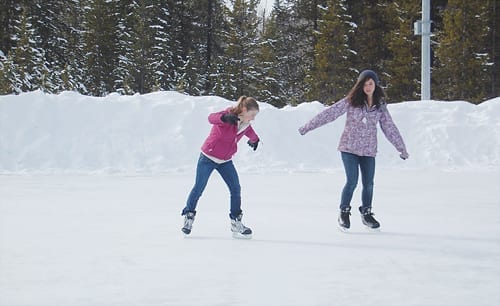 Kids ice-skating at the resort
