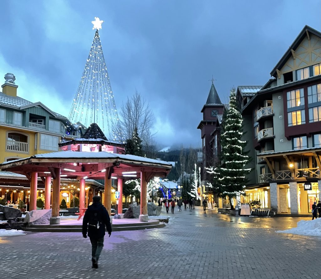 A winter street scene in Whistler